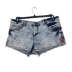 No Boundaries Womens Denim Short Shorts SZ 17 Medium Dark Wash Embroidery Side